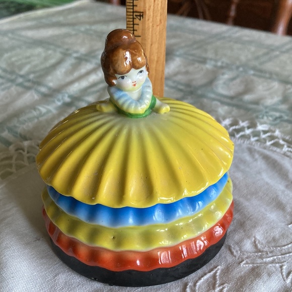 Vtg. doll dresser container/decoration, perfect—blk, or, yel, blue, gr, br.  $20 - Picture 10 of 10
